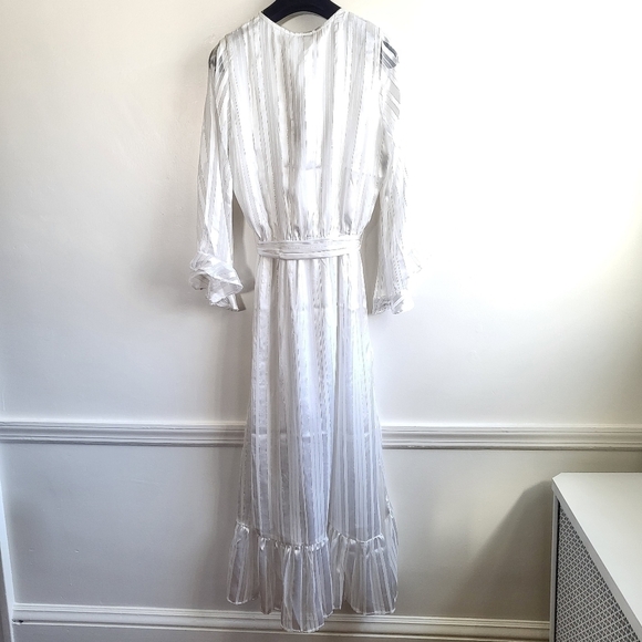 New Melissa Odabash Pearl White Look 9 Gold Striped Faux Wrap Midi Dress NWT - Picture 9 of 12
